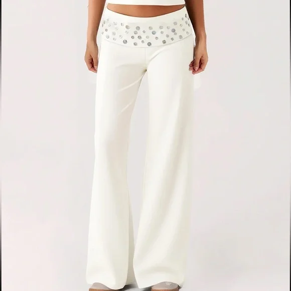 Edikted White Pants with Silver Sequins - Picture 2 of 6